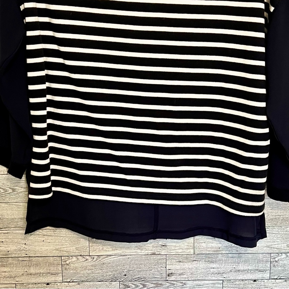 BlueWhite LOFT Women Cotton Polyester Blouse High Low Hem 3/4 Sleeve Striped‎ M - Picture 3 of 12